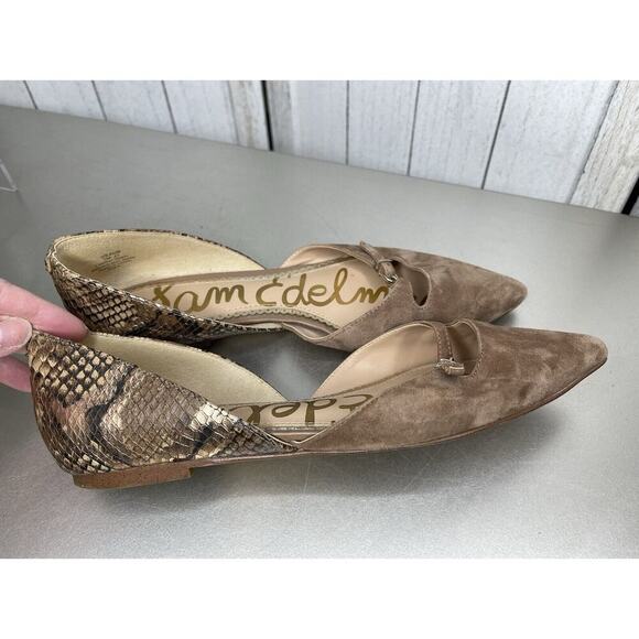 Sam Edelman Tan Suede RINA Pointed Toe d'Orsay Copper Snake Print Flats Sz 7 - Picture 3 of 5